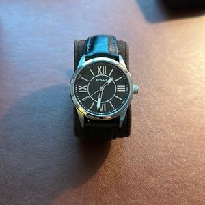 Men’s Fossil Watch Black Genuine Leather Band